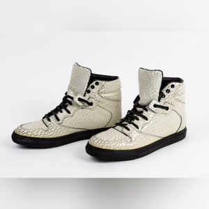 Balenciaga Off White Cracked Leather Lace Up High-Top Sneakers Size 38